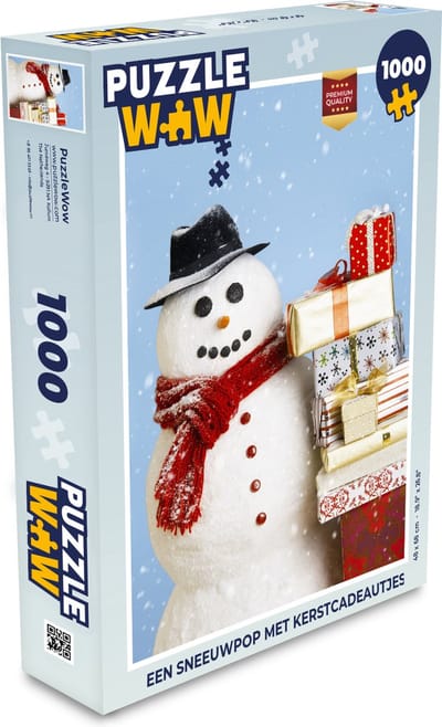 Puzzel Een sneeuwpop met kerstcadeautjes - Legpuzzel - Puzzel 1000 stukjes volwassenen - Kerst - Cadeau - Kerstcadeau voor mannen, vrouwen en kinderen