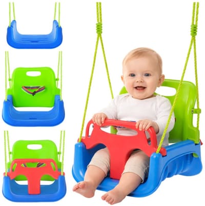 Playos® - Meegroei Schommel - tot 30 kg - Blauw / Groen / Rood - Babyschommel voor Peuter en Kleuter - Schommel - Buitenspeelgoed
