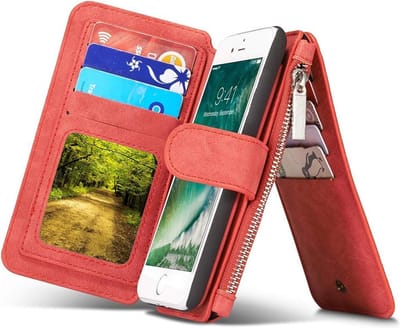 Hoesje geschikt voor Apple iPhone 7 / 8 Hoesje Portemonnee Luxe Kunstlederen Wallet Case met Afneembare Back Cover iCall - Rood