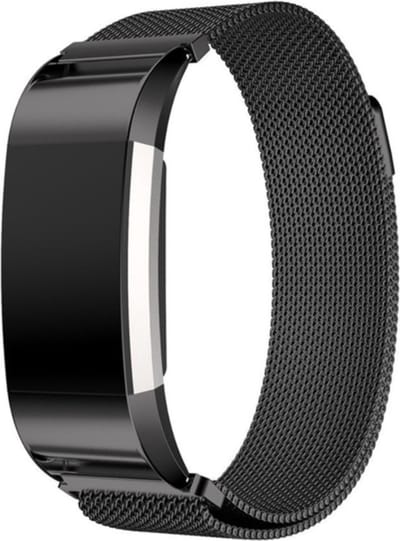 Jumada's Milanese Band voor Fitbit Charge 2 - RVS Mesh Armband - Magnetische Sluiting - Large - Zwart