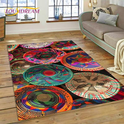 3D Ethiopië Kleurrijke Bloem Geweven Kunst Manden Mandala Vloerkleed Tapijt voor Woonkamer Slaapkamer Huisdecoratie, Antislip voor Sofa Deurmat 120*160cm