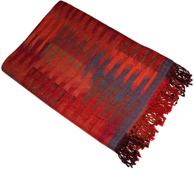Cana Wollen deken Jacquard geweven van de fijnste wol van het Merino-lam Woondeken Deken Wol Sofadeken Knuffeldeken rood blauwe tinten 140 cm x 200 cm - 9620877