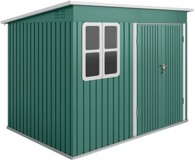 Tuinschuur - 260 x 177 x 190 cm - Gegalvaniseerd Staal - Tuinhuisje - Gereedschapsschuur - Opslagruimte Tuin - Tuingereedschap Bewaren - Buitenschuren - Fietsenberging - Tuinhuis met Raam en Brede Deur - Groen