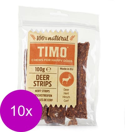 Timo Strips 100 g - Hondensnacks - 10 x Hert
