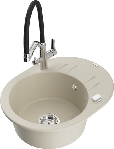 Mexen Kevin granieten spoelbak 1-kompartment met keukenkraan Duo, beige - 6517-69-671701-07