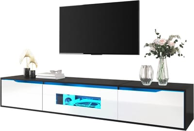TV-Meubel- 180 cm - Hoogglans, Zwart-Wit, LED-Verlichting USB, Wandmontage - Modern TV-Lowboard met Kleurovergang Licht - MDF - Zwart, Wit