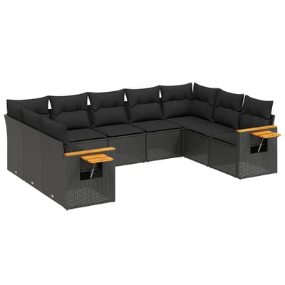 vidaXL - 9-delige - Loungeset - met - kussens - poly - rattan - zwart