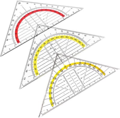 3-Pack Driehoek Liniaal Transparant - Geometrische Tekendriehoek met Gradenschaal voor School en Kantoor