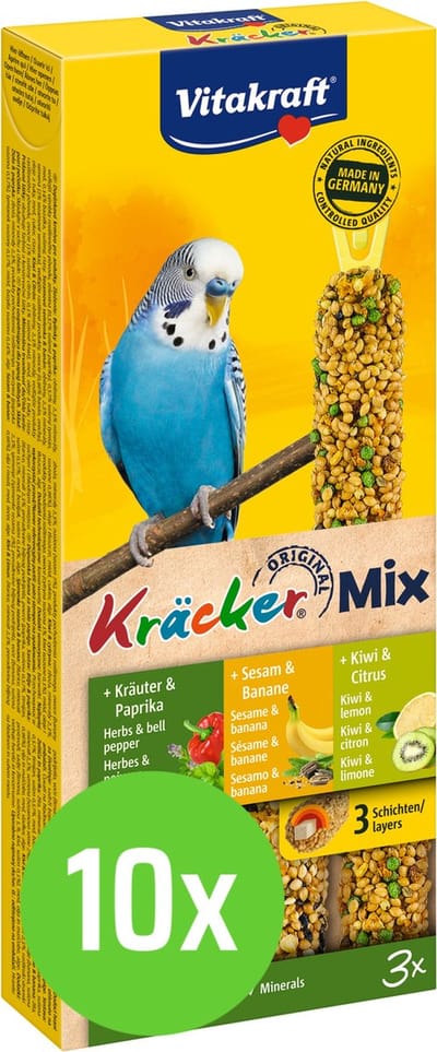 Vitakraft Parkiet Kracker Vijgen/Banaan-Sesam/Kiwi - Vogelsnack - 10 pakken
