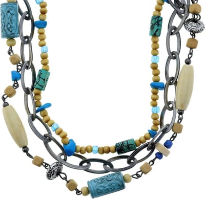 Behave - Ketting Turquoise met Houten Kralen en Natuursteen - Boho-Stijl