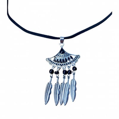 Ketting zwart zilverkleur Tibetaanse stijl verstelbaar - Charme Bijoux