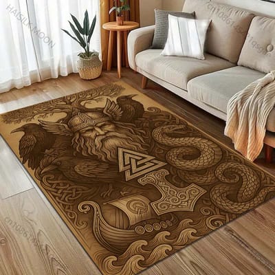 Retro Viking Print Tapijt voor Slaapkamer Woonkamer Bedzijde Bank Vloermat Modern Huisdecoratie Gebiedskleed Groot Formaat Machinewas 60*90cm