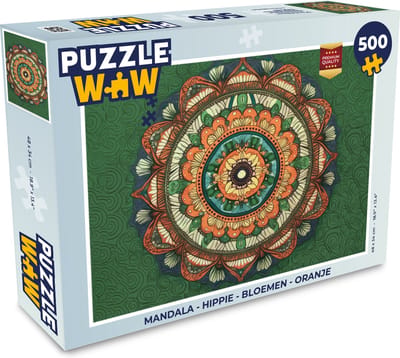 Puzzel Mandala - Hippie - Bloemen - Oranje - Legpuzzel - Puzzel 500 stukjes