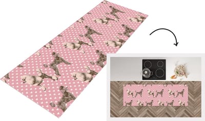 Keukenloper - Loper keuken - Hart - Poedel - Patroon - 150x50 cm - Keukenloper vinyl
