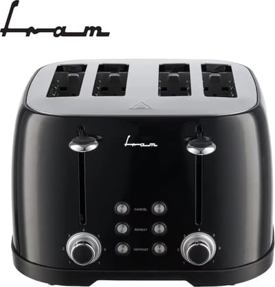 Fram Retro Broodrooster met 4 Extra brede Sleuven - 7 Bruiningniveaus en Ontdooifunctie - 1600W - Zwart