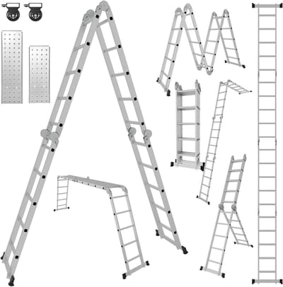 Multifunctionele Ladder - Vouwladder Steiger - Veilig Klussen - 2 Steigerplaten Wielen - 582 cm Hoog - Aluminium