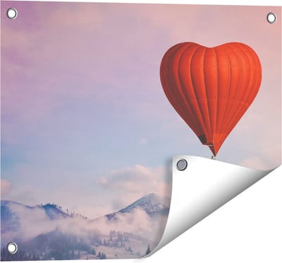 Gards Tuinposter Luchtballon in de Vorm van een Hart - 50x40 cm - Tuindoek - Tuindecoratie - Wanddecoratie buiten - Tuinschilderij