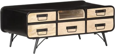 Massief Houten Tafel - Banktafel Woonkamer - Decoratief Meubilair - Handgemaakt Uniek Ontwerp - 100x50x40cm - Zwart Bruin