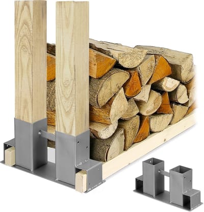 Haardhoutopslag - Houtopberging DIY set van 2 voor brandhout en houtblokken - Brandhoutrek doe-het-zelf - Metaal zilver