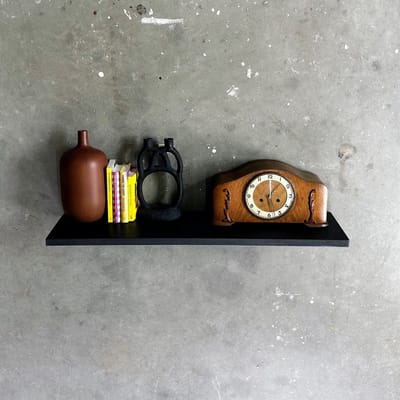 GoudmetHout® Zwevende Wandplank Industrieel - 40 x 25 cm Muurplank - Zwart Eiken Hout - Decoratie Wandrek & Boekenrek - Hangplank Keuken - Floating Wall Shelf met Blinde Montage