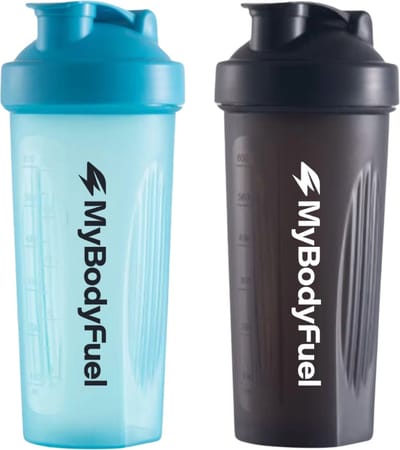 MyBodyFuel - Shakebeker - 700 ml - met mixfilter - Blauw en Zwart - Set van 2 - Proteïne Shaker - BPA-vrij