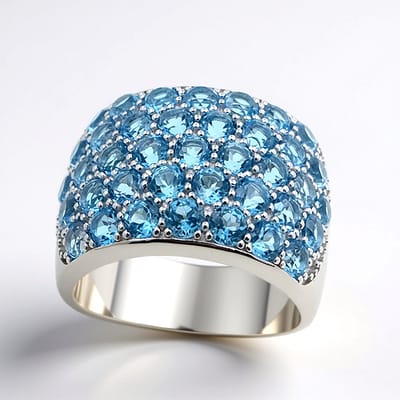 Cavill - Braziliaanse Blauwe Topaas Ring - 925 Sterling Zilver Gerhodineerd - 39 Ronde Topaas 4,844 ct - Elegant Pavé Design - Ring Maat 18/19
