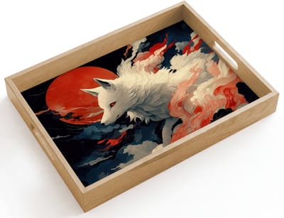 Dienblad hout 40x30 cm - Schootdienblad - Witte vos - wolken - maan - Borrelplank rechthoek - Plateau dienbladen