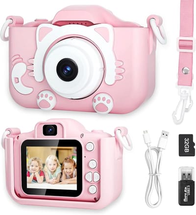 Kindercamera - geschikt voor kinderen van 3-8 jaar; HD digitale camcorder - geschikt voor kinderen van 3-12 jaar - inclusief 32GB SD-kaart (roze).