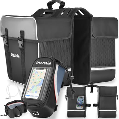 tectake® Fietstas met Frametas - Fietstassen met Refelctor - Tassen voor Fiets en Elektrische Fietsen - Dubbel - Waterdicht - Bagagedragertas: 35L - Stuurtas 20 x 9,5 x 10 cm (1,3L) - Met Touch Scherm - Zwart/Rood