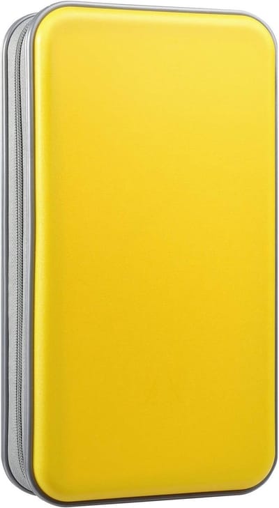 CD Case met 96 Capaciteit - Plastic Reis CD Tas met Rits voor DVD's en Schijven, Ideaal voor Auto en Opberging (Geel)