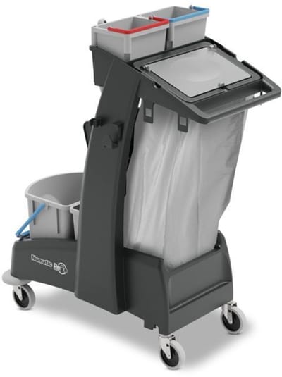 Compacte Numatic werkwagen MM4 met NuTech Hang-On mopkit en 10 microvezel doeken