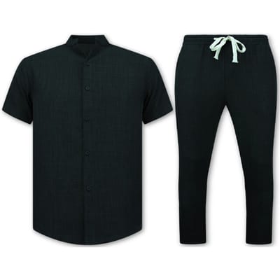 Zomerset Heren - Twinset - Linnen Look Overhemd Heren - Zomer Broek Heren - MG-012 - Zwart