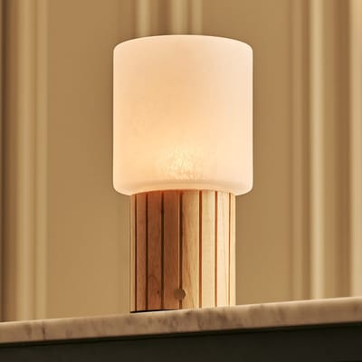 Tavellio Ingmar Oplaadbare Tafellamp – H22 – Hout en Glas – Lichtbruin