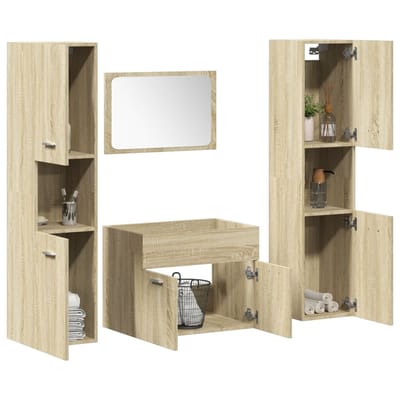 vidaXL - 4-delige - Badkamermeubelset - bewerkt - hout - sonoma - eikenkleurig