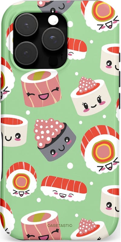 Casetastic hoesje geschikt voor Apple iPhone 16 Pro - MagSafe - Dubbellaagse bescherming - Sushi wonders - Fashion Case - Mintgroen Wit Koraal Perzik