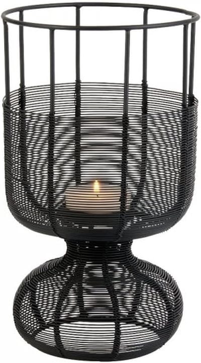 Windlicht op voet - Lantaarn decoratie - Sfeerverlichting buiten - Stevig ijzeren frame - H 25 D 15 cm - Zwart