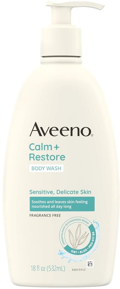 Aveeno - Calm + Restore – Daily Body Wash – Voor Gevoelige en Kwetsbare Huid – Zachte Reiniging met Haver, Aloë & Pro-Vitamine B5 – Kalmeert & Voedt de Huid