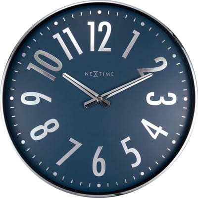Design wandklok - 40cm - Stille klok - Blauw met zilver - NeXtime Alchemy
