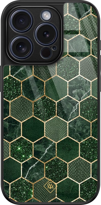 Casimoda® hoesje - Geschikt voor iPhone 15 Pro - Kubus Groen - Luxe Hard Case Zwart - Backcover telefoonhoesje - Groen