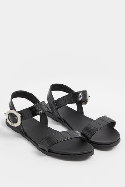 Yours Zwarte Sandalen Met Krokodilstructuur En Gesp In Brede Epasvormsize 37EEE