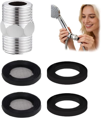 Dubbele 1/2 inch adapter met schroefverbinding voor douche slang, roestvrij staal, 2 afdichtingen, verlenging voor sanitairsystemen en lucht, 31 mm, corrosiebestendig en duurzaam