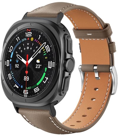 Leren bandje - geschikt voor Samsung Galaxy Watch Ultra (47mm) / Ultra 2025 (47mm) - band van leer rvs gesp - donkerbruin