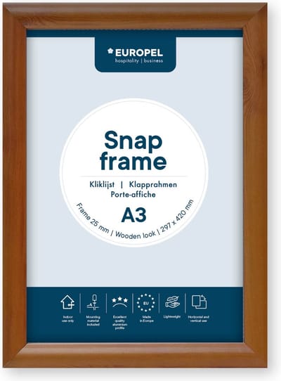 Europel Kliklijst – Posterlijst – A3 – 29,7 x 42 cm – Aluminium – 25mm – Hout