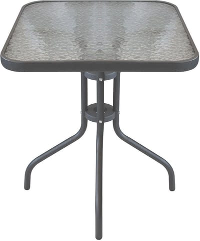 Bistrotafel Glas - Balkon bijzettafel - Buiten genieten - Gepoedercoat metaalframe - 60 x 60 cm - Antraciet