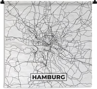 Wandkleed - Wanddoek - Plattegrond - Hamburg - Kaart - Stadskaart - 180x180 cm - Wandtapijt