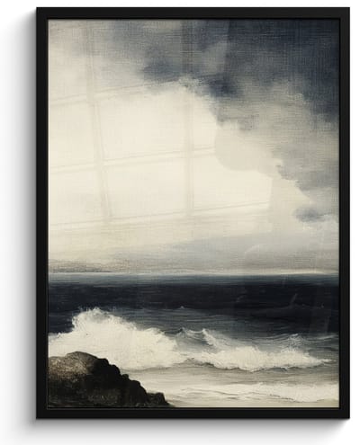 Poster in lijst - Fotolijst 50x70 cm - Posters - Zee - Rotsen - Storm - Posterlijst zwart - Decoratie - Wanddecoratie woonkamer - Muurdecoratie slaapkamer