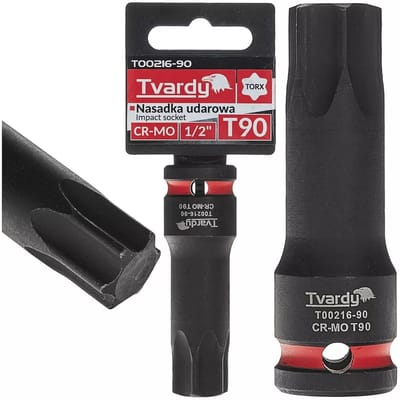 Tvardy Slagdop torx T90 - chroom-molybdeenstaal - aandrijving 12,7 mm vierkant - zwart - voor slagmoersleutel, auto- en industriewerk