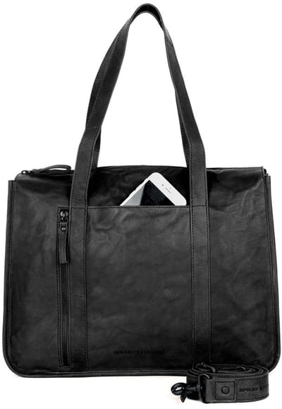 Leren Laptop / Schoudertas - 15 inch - Catrenia - Zwart