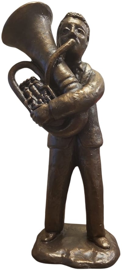 Trompetspeler - Baritonspeler - 8x21x8 cm - Neolith - Brons kleurig - Muziek beeld