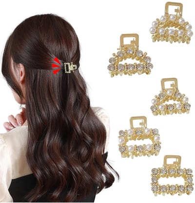 Dailygoods - 5 Stuks Mini Klauwclips, Gouden Haarspeldjes Met Kristal Strass, Kleine Haarklemmen, Antislip Haarclips, Accessoires